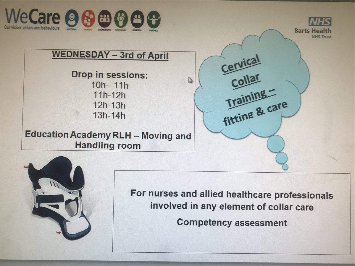 Amyelliott1986's tweet photo. Join the spinal surgery CNS team today at the education academy for drop in sessions on how to fit cervical spine collars @RlhSpinal @RlhNeurosurgery @NHSBartsHealth @RoyalLondonHosp @BH__Academy https://t.co/R10uqxdM4P