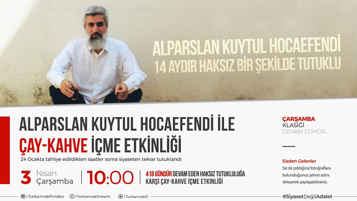 Alparslan Kuytul Hocaefendi İle Çay-Kahve İçme Etkinliği!

AlparslanHocama Özgürlük