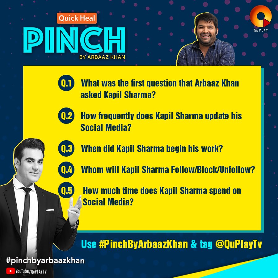 QuPlayTv's tweet photo. #ContestAlert! Watch the latest episode of #PinchByArbaazKhan with @KapilSharmaK9, shoot your answers &amp; stand a chance to win exclusive #Pinch merchandise! *T&amp;C apply https://t.co/rmwMPXBSCt

#HootMumbai @arbaazSkhan @QuickHeal @VenkysCIM @panchshilrealty @Seqrite @ZEE5India https://t.co/kNroAV0apA