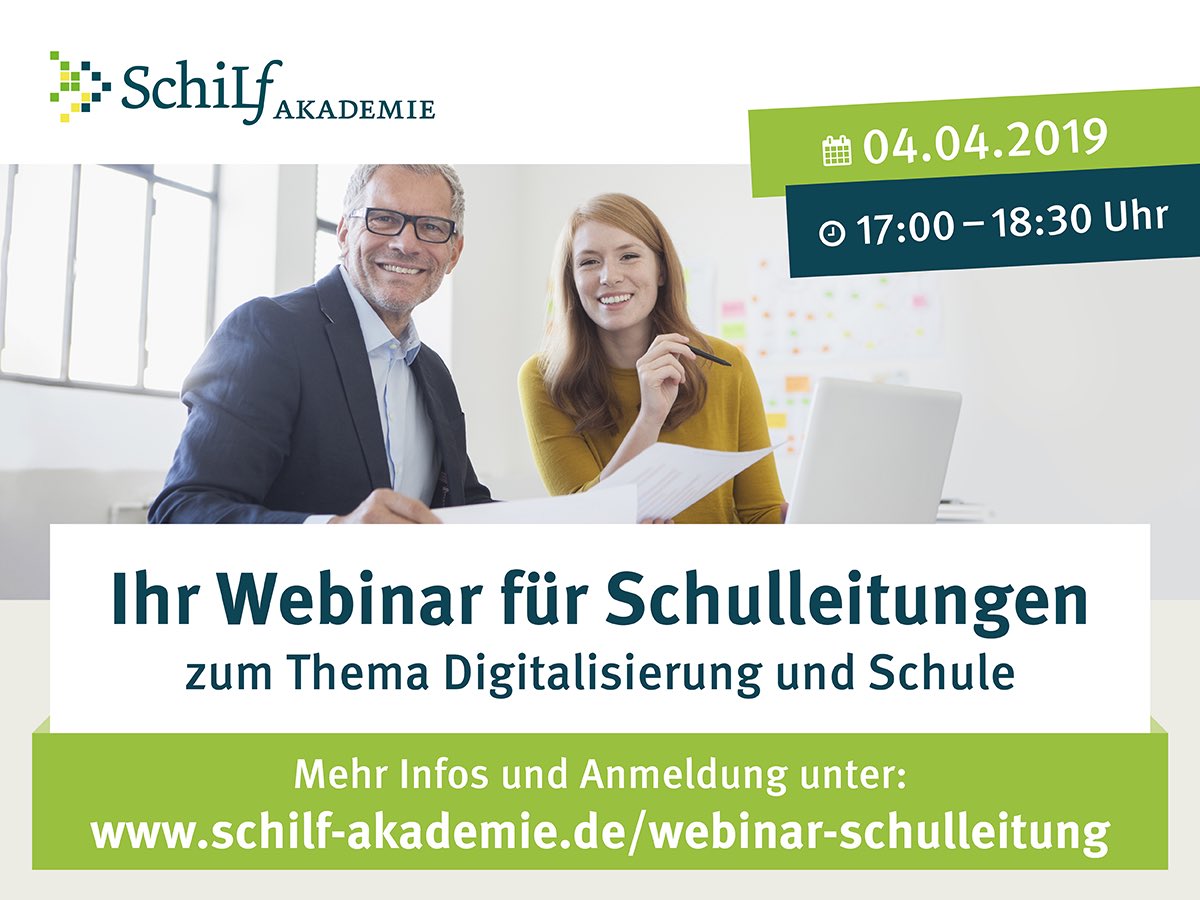 SchilfA's tweet photo. Ihr Webinar für #Schulleitungen findet diesen Donnerstag, 04.04. um 17 Uhr statt. Unser #Referent macht Sie fit für die Herausforderung #Digitalisierung in der #Schule.

https://t.co/1XWGgtTwJW https://t.co/RGUaY66UME