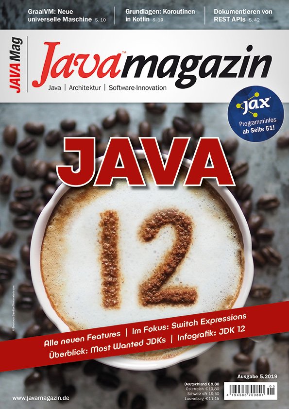 JAXenter's tweet image. Java Magazin 5.19 erschienen: Java 12 im Fokus bit.ly/2WBdGTU #javamagazin #java #java12 #jdk12