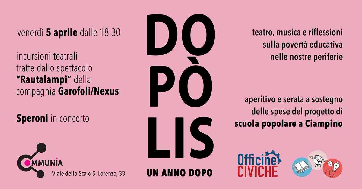 Nexusmoves's tweet photo. A chi nega pane, scuola e voce ai #Rom, noi rispondiamo con mutualismo, teatro e...#hiphop (già, proprio quello!). Come? Venerdì fate un salto a @CommuniaRoma e ne vedrete delle belle 😎 | #Rautalampi #OfficineCiviche #garofolinexus https://t.co/ke7GVOrWg0