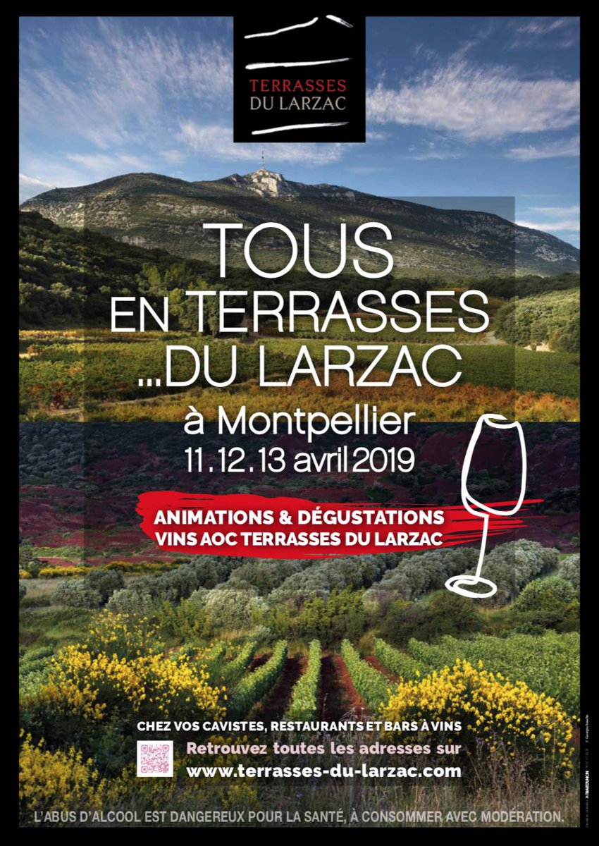 TOUS EN TERRASSES... DU LARZAC ! (à Montpellier)
Après le succès de la 1ère édition en avril 2018 et une étape à Toulouse en décembre, l’opération revient les 11, 12 et 13 avril en version augmentée. 
3 jours et 80 vignerons de l’Appellation (contre 40 l’année dernière).