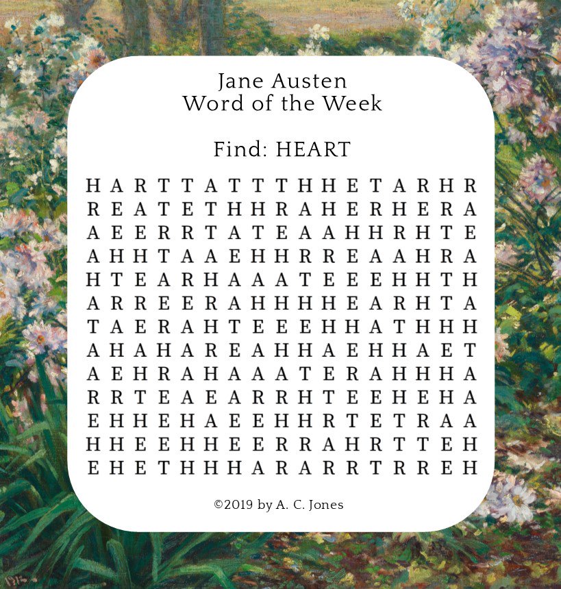 ThePuzzlePencil's tweet photo. Hello all! The Jane Austen Word of the Week is BACK! (We took a short twitter break here at The Puzzle Pencil due to our fun-but-time-consuming publication production schedule) ✍️📚

This week's word comes from this Emma quote: "There is no charm equal to tenderness of heart." 💗 https://t.co/re8o2GTP2Y