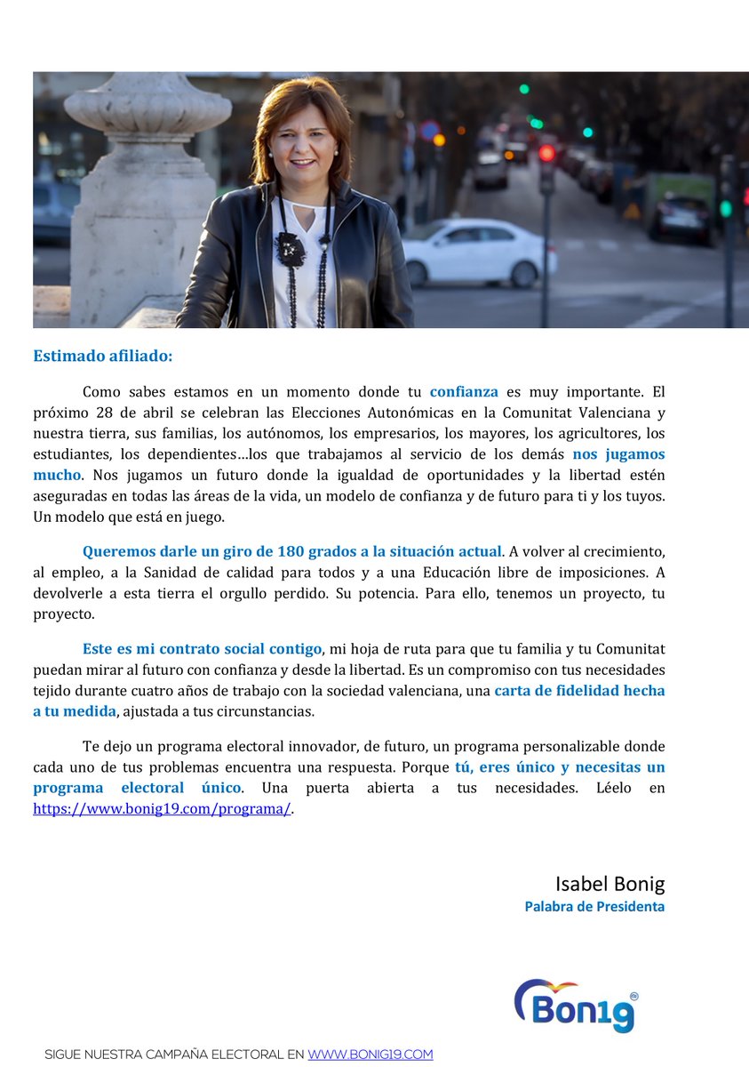 Es más importante que nunca contar con tu confianza. Nuestra tierra, sus familias, los autónomos, los empresarios, los mayores, los agricultores, los estudiantes, los dependientes... Necesitamos un proyecto de futuro en libertad e igualdad. Eres mi compromiso #PalabraDePresidenta
