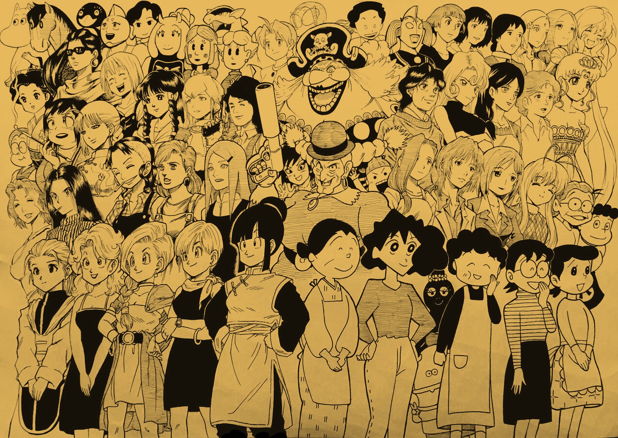 ドラゴン画廊 リー 新元号も発表されたところで 集合絵で昭和 平成のキャラクター振り返り お父さんキャラ お母さんキャラ ハゲキャラ 黒髪の女の子キャラ T Co Vvsbw6qpd2 Twitter