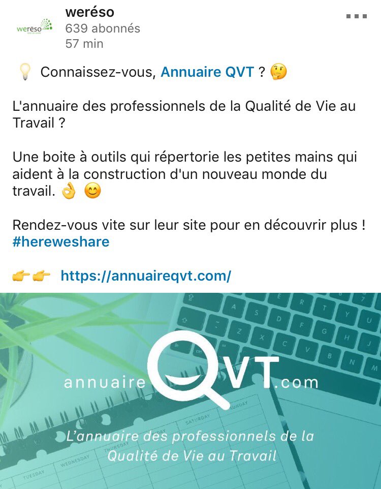 AnnuaireQvt's tweet image. On parle de l&apos;@AnnuaireQvt sur les réseaux ! Merci @wereso_Lyon :)

#QVT #ressourceshumaines #annuaireqvt