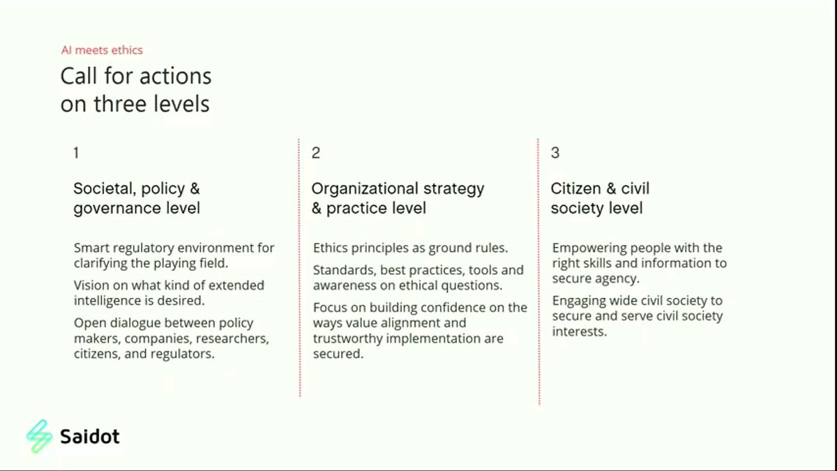 Tekoälyn tärkeitä kysymyksiä: Can we? Should we? #Tekoäly'n #etiikka vaatii tekoja monella tasolla: yhteiskunnan, yhteisön/yrityksen ja yksilön. Useimmilla on mahdollisuus vaikuttaa kaikilla näistä tasoista - mistäs itse aloitat/jatkat?  #kevathumaus #striiminpäässä <a href="/meerihaataja/">Meeri Haataja</a>