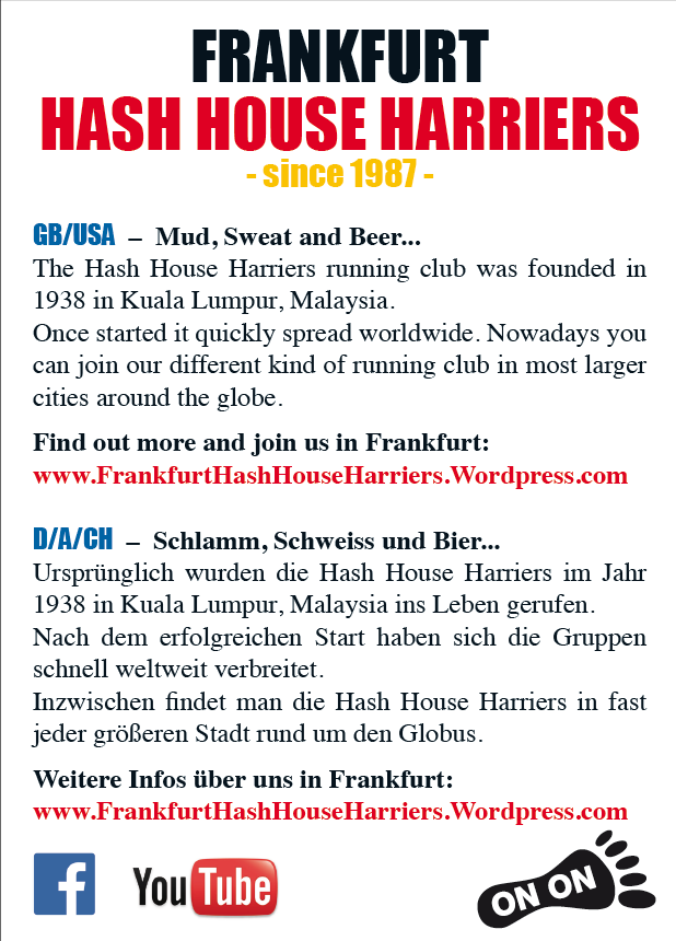 Join the #FrankfurtHashHouseHarriers <a href="/FHarriers/">Frankfurt_Hash_House_Harriers</a> - We run every mondy in and around #Frankfurt #FrankfurtRunner #CityRun #Stadtlauf #Montagslauf #MondayRun #FrankfurtExpats #ExpatsFrankfurt <a href="/FrankfurtExpat/">Frankfurt Expat</a> #FunRun #Spaßlauf #OnOn #FH3 #FrankfurtHash #HHH #Laufclub #BeerLover