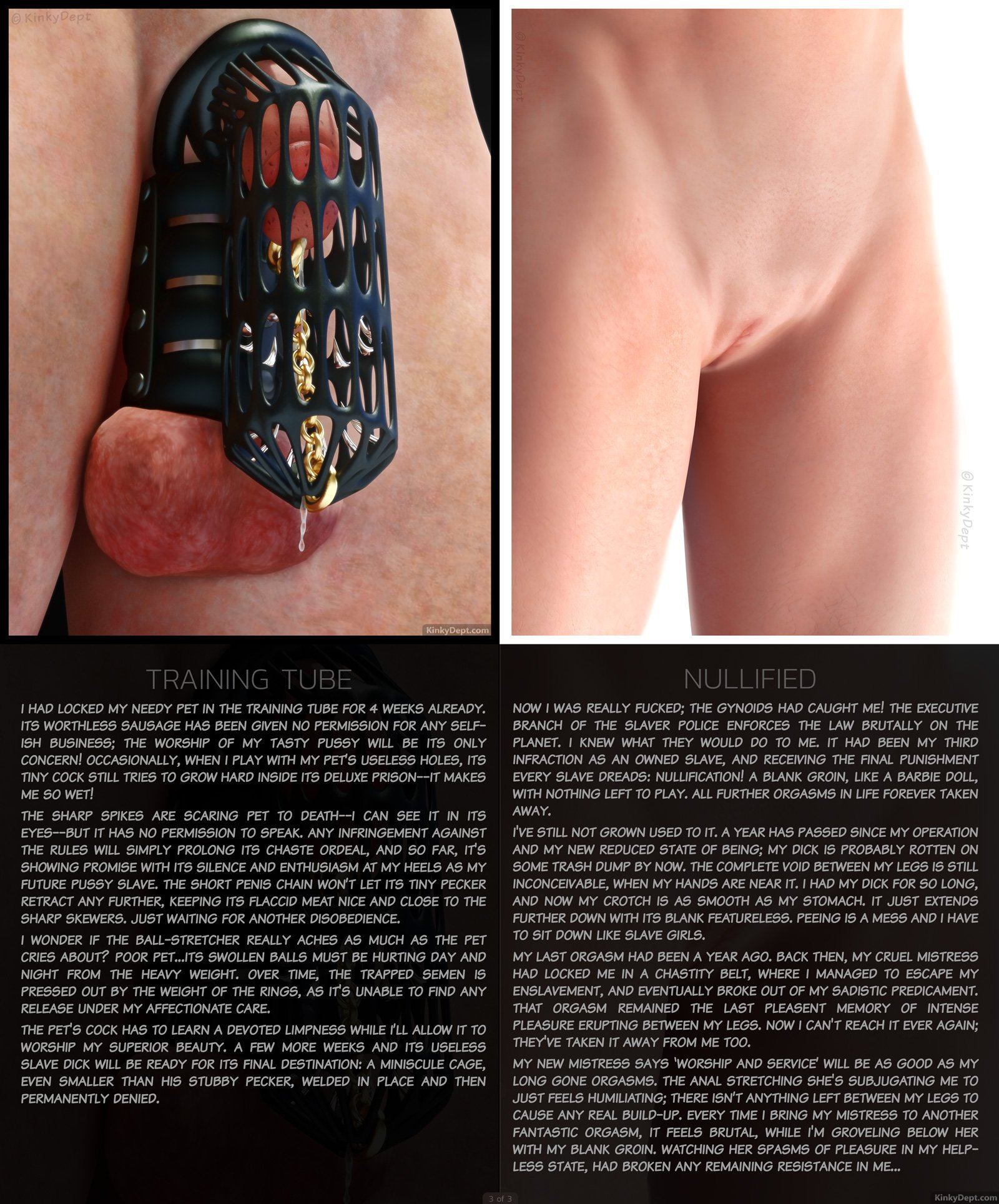 KinkyDept on X: Spiked #Chastity Cage 💋 & #Nullification (Total # Castration) #Slave Nr.6 really fucked it up this time! 😈 Page 3 of 3  #adult #nsfw #kinky #kinkydept #chastity #bdsm #submissive #malechastity #