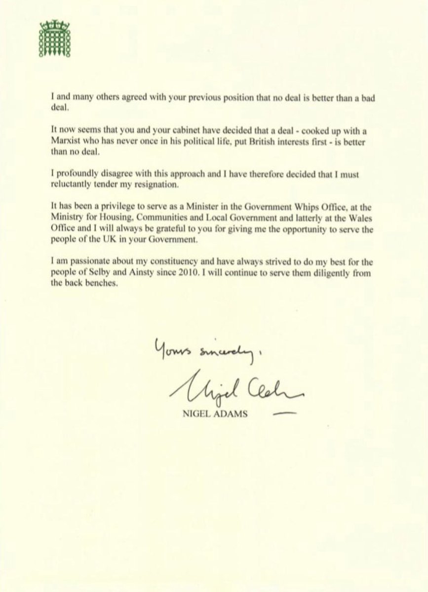 Following yesterday’s cabinet, this morning I’ve been to Downing Street &amp; resigned my position as UK Govt Minister for Wales &amp; Govt Whip. I’m grateful to the PM for the opportunity to serve as a Minister since 2017 &amp; will continue to serve my constituents from the backbenches.