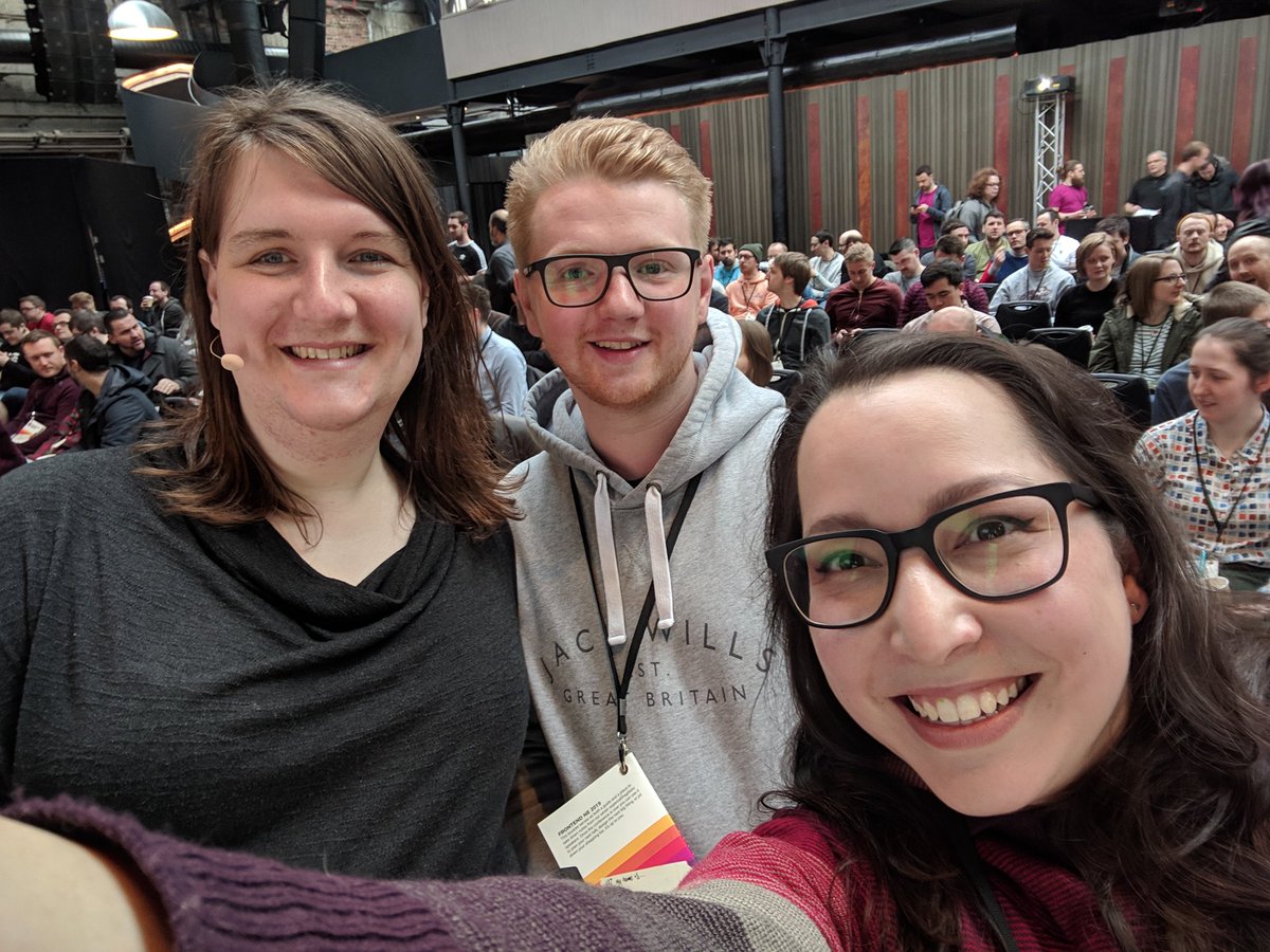 FrontEndSheff's tweet image. As @katie_fenn takes the stage at #frontendne, organisers @_itsjp and @chicgeek take notes. It&apos;s a @frontendnorth research trip!