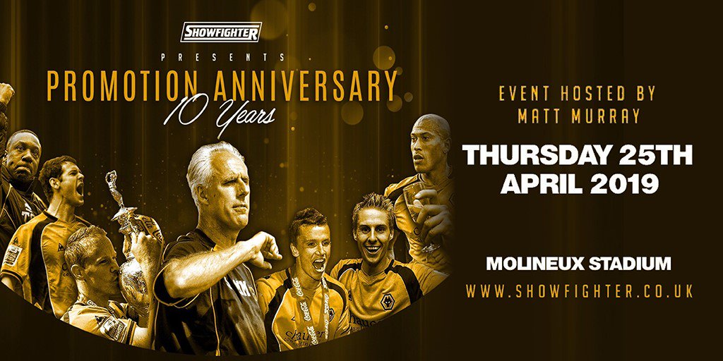 Celebrate the 10th anniversary of Wolves promotion alongside ex-manager Mick McCarthy and Terry Connor, we will be hosting Jody Craddock, Matt Jarvis, Chris Iwelumo, Dave Edwards and Kevin Foley all from the Championship winning squad. 25th April 2019 crowd.in/SiLlzf