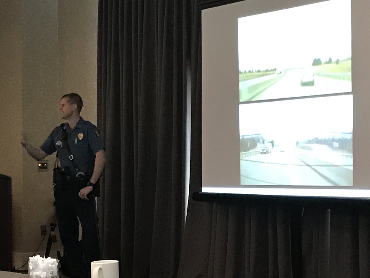 TrooperJodiKHP's tweet photo. #TSCWichita In the Law Enforcement Only session w/ @TrooperChad and @TrooperTodKHP. They are providing LEO’s with specific information regarding Tactical Vehicle Intervention, TVI, and how they can safely assist KHP during a pursuit. https://t.co/3iPoch0BFy