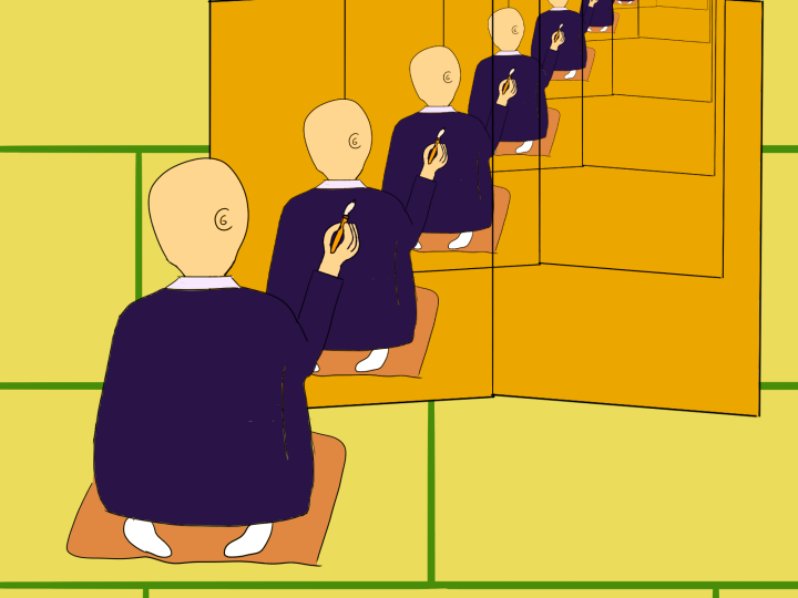 ンバヂ 坊主が屏風に上手な坊主の絵を描くループ