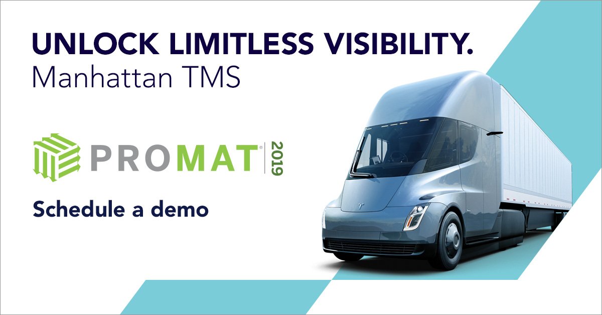 ManhAssocNews's tweet image. An advanced #TMS turns data into your tool for improving customer experiences and your overall operation. See how real-time visibility optimizes the flow of goods and aids in making the decisions that affect your bottom line at #ProMat19! bit.ly/2019ProMat #ProMatShow