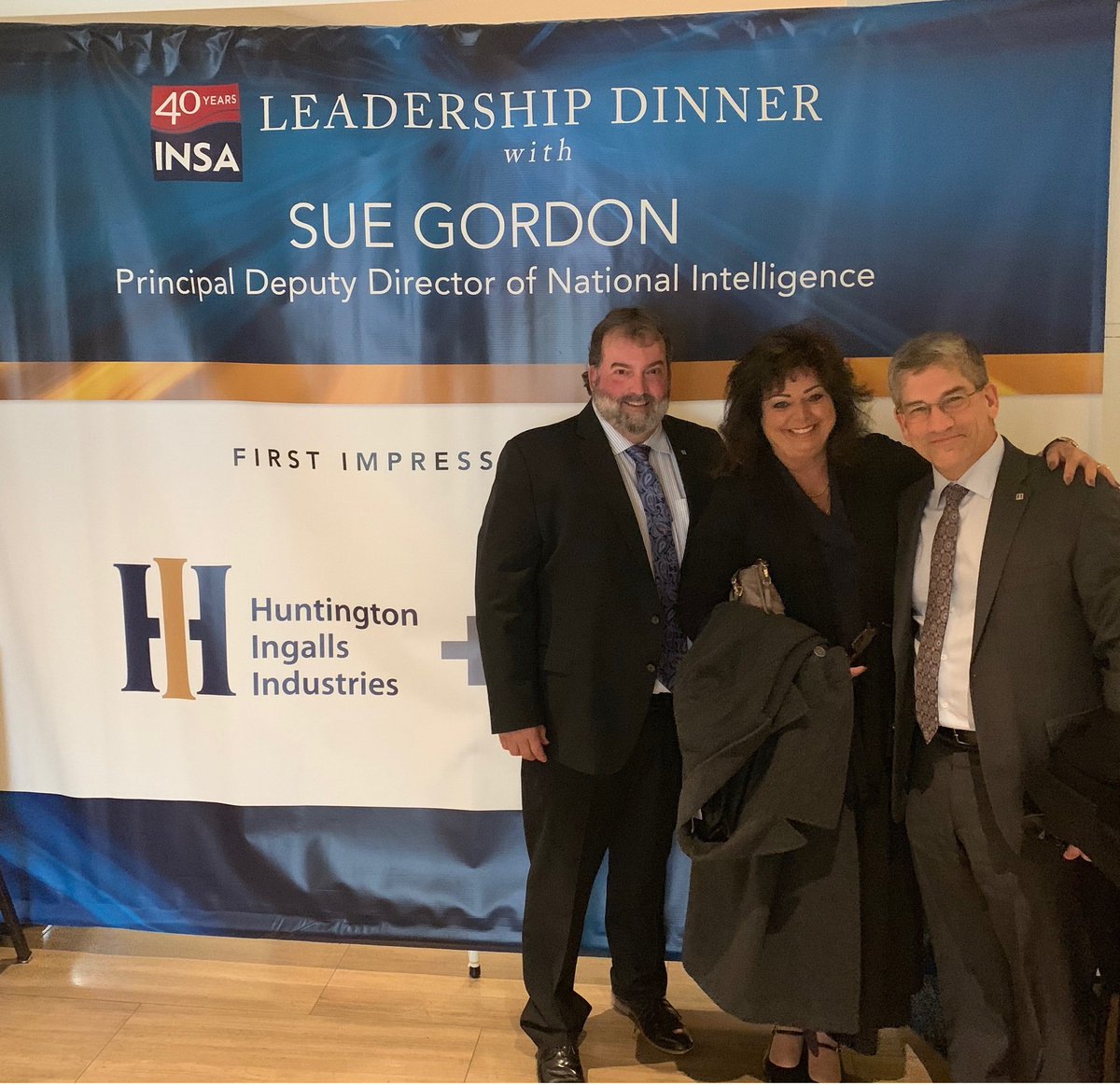 HII Mission Driven Innovative Solutions group (MDIS) employees Bryan Payne and Bonnie Gibson along with MDIS President Garry Schwartz at yesterday's  @INSAlliance Leadership Dinner in Northern Virginia. #INSALeadership #Intelligence #nationalsecurity