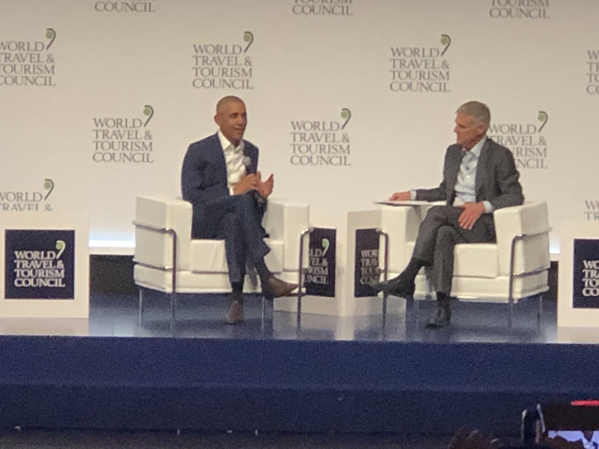 JetPinkVacation's tweet photo. World Travel and Tourism Council keynote Speaker Former President Obama.  He was of course the most popular speaker here at the Global Summit 2019 conference. #travel #Obama https://t.co/jnmc4kWgvZ