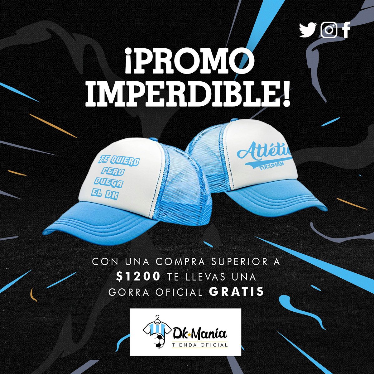 dkmaniaoficial's tweet photo. ¡SEGUIMOS DE FESTEJOS! 💙🤪
Estamos mas locos que Díaz y por eso en #DkManía te esperamos con otra oferta inimitable, si tu compra supera los $1200 te llevas GRATIS una de estas gorras ¿Te la pensas perder?
Promoción válida hasta agotar stock. https://t.co/ul96gSyLrz