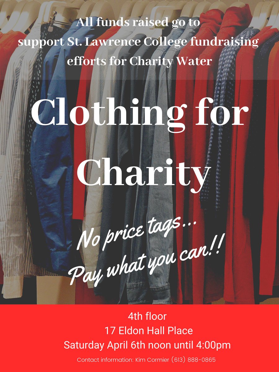 KimiCormier's tweet photo. Please stop by 17 Eldon Hall in Kingston Ontario (Bath/Portsmouth ave) Saturday April 6th between noon- 4:00pm for some shopping with 
NO PRICE tags!! Fundraising for @charitywater 
WOMENs clothing, handbags and shoes of all sizes. https://t.co/Cut4ys1oGc
@MIHomeYGK @kingstonist https://t.co/ZDICv6dl7o