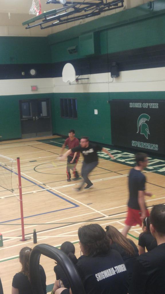 Marcel33339864's tweet photo. Wiikwemkoong high school warriors in NSSSA Badminton finals at Espanola High School. Coached by Mr.Clif Wassengeso!! https://t.co/Qf1dtEgygY