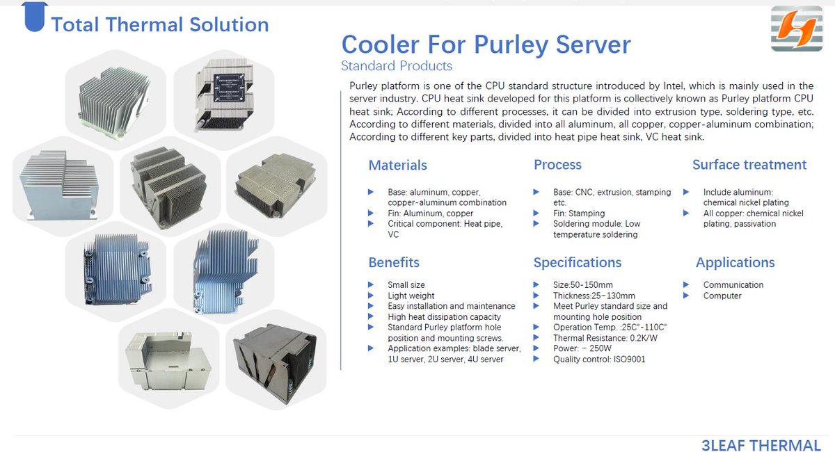3leafthermal's tweet photo. @3leafthermal Purley platform is one of the CPU standard structure introduced by Intel, which is mainly used in the server industry. 
 Read more...https://t.co/lLsct8Hivm
#heatsink #Purleyplatform #cpuheatsink #cpu https://t.co/FFt3mHwU5a