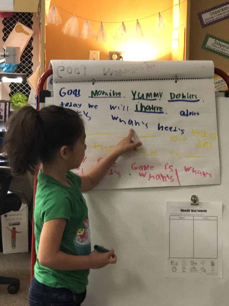 Adair_Huffman's tweet photo. ❤️ how Mrs. Eden is promoting agency in her classroom by having students write the morning message.  @HuffmanHawksPYP @HuffmanKinder https://t.co/RA5hN38qAL