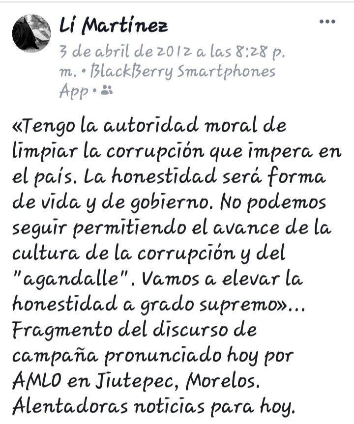 «Tengo la autoridad moral de limpiar la corrupción que impera en el país. La honestidad será forma de vida y de gobierno. Vamos a elevar la honestidad a grado supremo»...  AMLO en Jiutepec, Morelos, hace 7 años 
#NoMasImpunidadyRoboALaNacion 
#RedAMLOVE