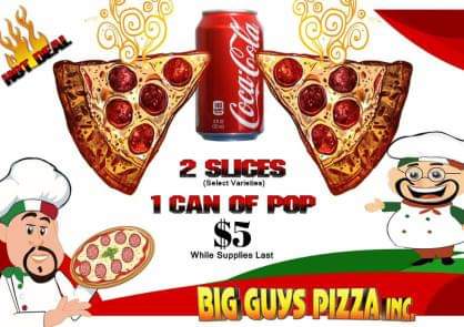 BigGuysPizzaON's tweet photo. Tomorrow is our 2 year anniversary!!  

Thank you to all of our customers, we appreciate you!

Come and say hi and get 2 slice and a pop for $5.00 Tax included!

Thursday and Friday only!

#bgpizzalondon #anniversary #2slice&amp;pop #thankyou #londonontario https://t.co/bDEonoy53A
