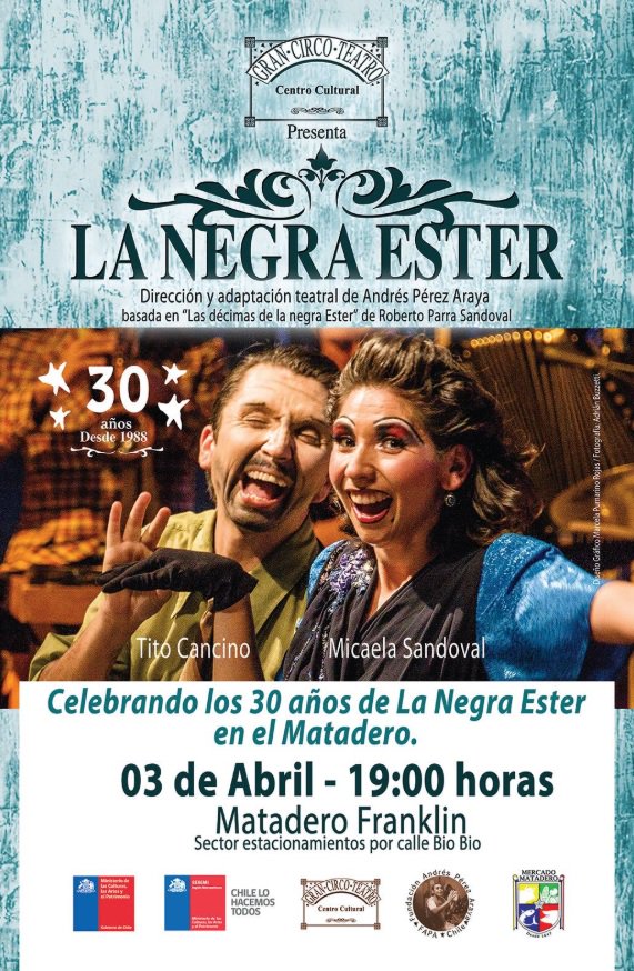 Llegó el día ¡¡¡ Hoy miércoles 3 de abril celebra los 30 años de #LaNegraEster en el Barrio Franklin con una función imperdible. #PanoramaGratis #GranCircoTeatro santiagocapital.cl/eventos/ver/17…