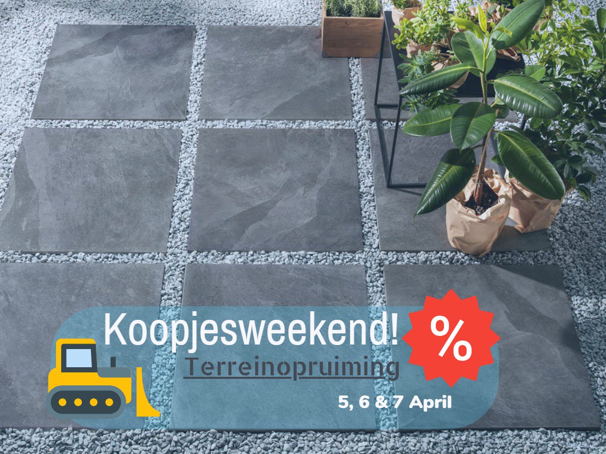 🚨Koopjesweekend!🚨 5, 6 &amp; 7 april op ons showterrein in Assen! Complete terreinopruiming met ruim 5000m² (grote) restanten tuintegels, stapelblokken, klinkers èn kortingen tot 35% op het normale assortiment! OP=OP Kom jij ook?😏 Speciale openingstijden 👉🏼 bit.ly/2K18pn3