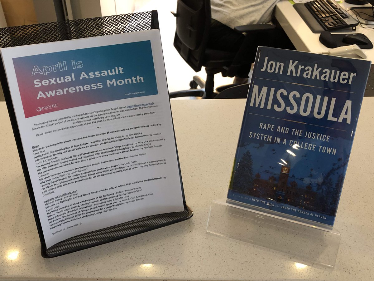 germannalibrary's tweet photo. April is Sexual Assault Awareness Month @RCASA_VA has a reading list of many titles on trauma and empowerment. You can access these titles via our e-book catalog or our interlibrary loan service. For additional resources visit @NSVRC #nsvrc #saam #rcasa #germannalibraries https://t.co/0aJLk4HdTS