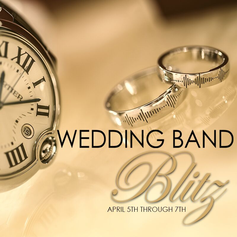 We've got the perfect time for you to shop for wedding bands! Our Wedding Band Blitz on April 5th through 7th features 20% off our entire wedding band inventory! While you're shopping, enter to win thousands of dollars worth of wedding services and jewelry!