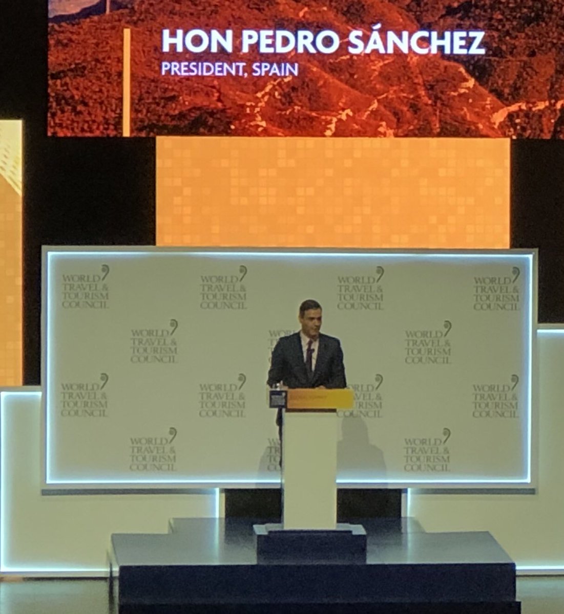 JetPinkVacation's tweet photo. The next keynote speaker here at the World Travel and Tourism Council Global Summit 2019 was the President of Spain Honorable Pedro Sanchez.  Very VIP lineup. #travel https://t.co/NzQ4WODnY3