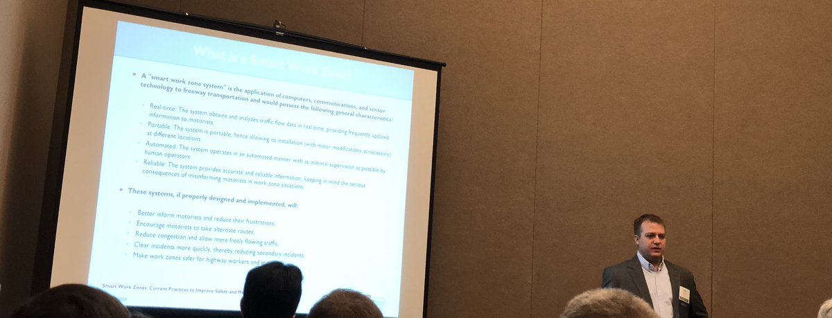 NCKansasKDOT's tweet photo. Excited for day 2 of the Transportation Safety Conference! Great start to the day by listening to Slade Engstrom with TranSystems discuss current practices, lessons learned, and real examples of Smart Work Zone applications! #TSCWichita https://t.co/fbRjn9IRWQ