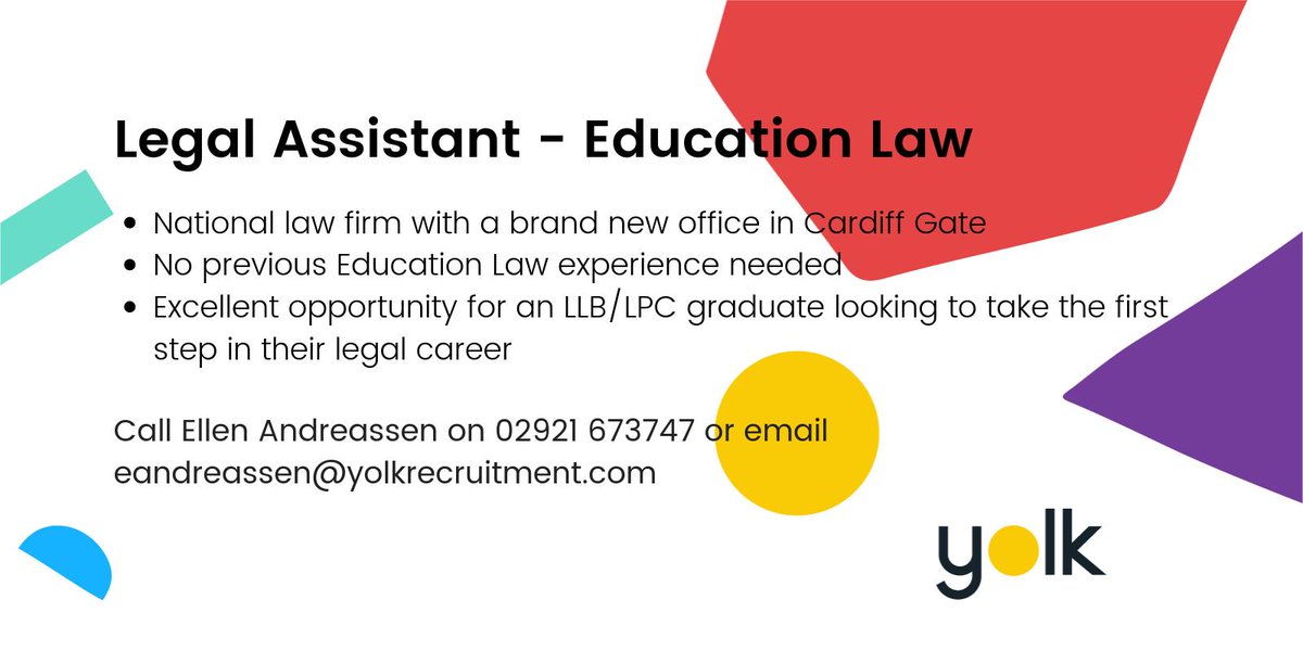 EllenYolkLegal's tweet photo. Exciting opportunity to join a national law firm, gaining experience in a highly rewarding and interesting area of law. If you would like more information don't hesitate to get in touch! https://t.co/S7VQD3LsbI