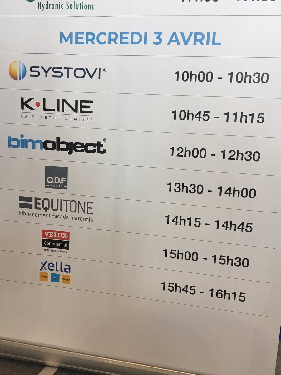 BIMobjectFrance's tweet image. Ne manquez pas nos ateliers -démonstrations #BIM cet après midi : stand E18/G17 
#odf, #EQUITONE, #VELUX Commercial, #Xella Group
Ci-animes par @BIMobject et nos partenaires !