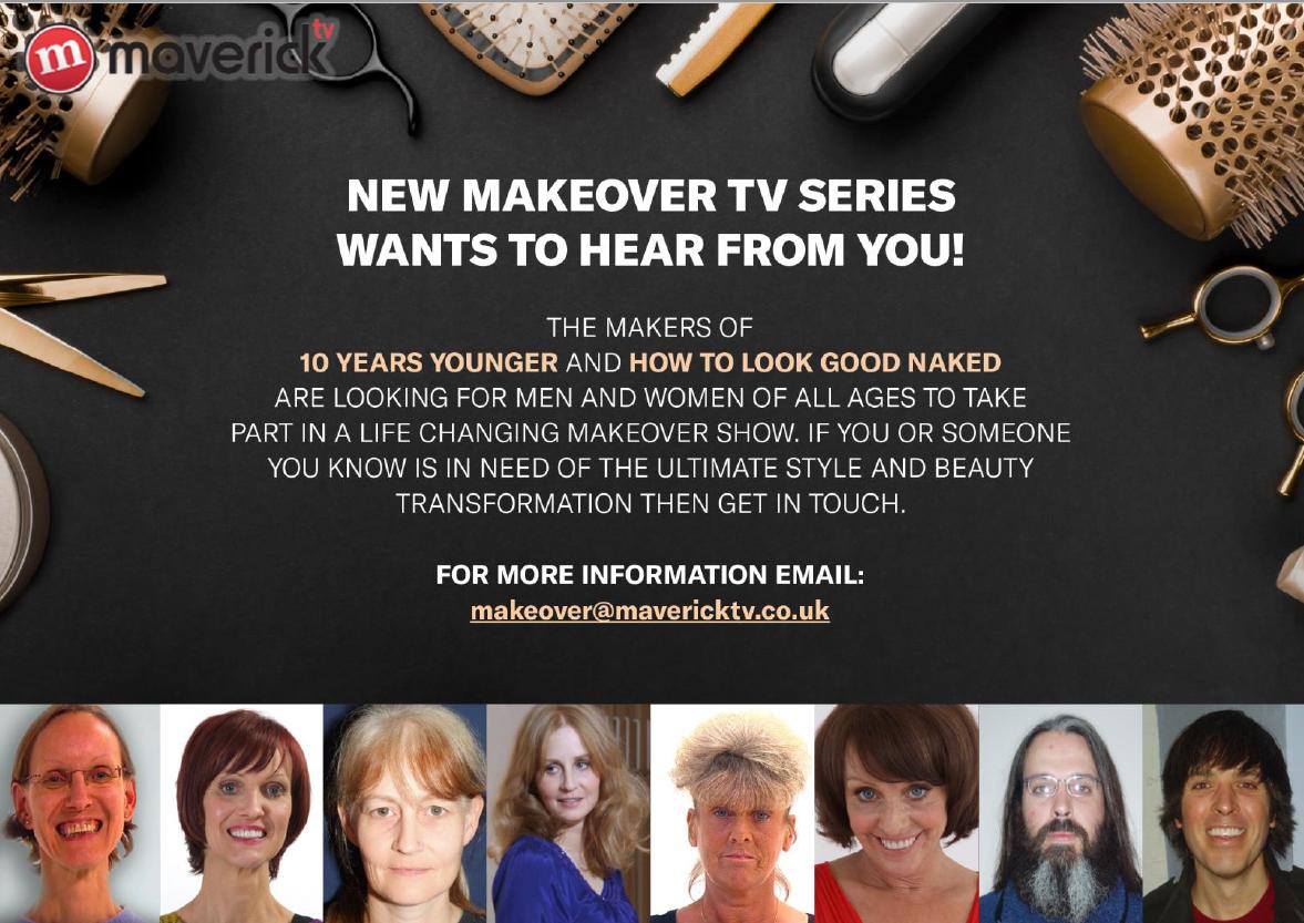 maxinefester's tweet image. Makers of '10 Years Younger' and 'How to look good naked' are looking for MEN AND WOMEN aged 30 - 65 for a MAKEOVER series. If you want a makeover from top experts click here to apply: tinyurl.com/Makeover2019