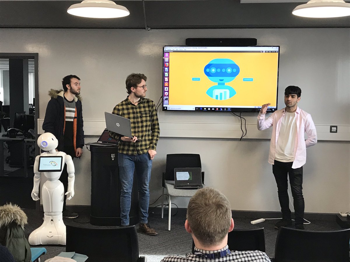 @CUSoftAcademy with final year students who have worked with @BridgendCollege Pepper on a digital companion project. #Robotics #digitalcompanion #innovation