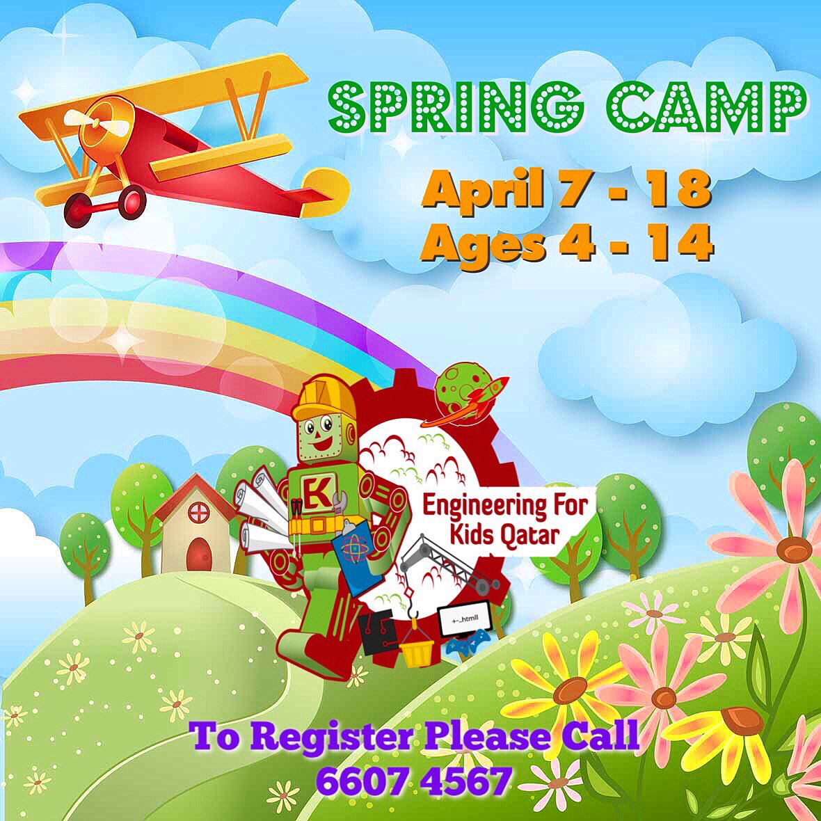 Spring Camp : 7 - 18 April 
Ages 4 - 14 years 
At Engineering For Kids Camps your child is introduced to engineering concepts through activities like building rockets, battling robots &amp; even programming their own video games! #doha #qatar

 #قطريات #قطرية #الدوحة #دوحة #الدوحه