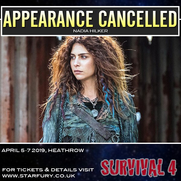 starfuryevents's tweet image. Sadly Nadia Hilker will no longer be attending Survival 4. We had been working hard to make this appearance still happen, but sadly last night it became clear that this situation would no longer work out, and so unfortunately Nadia will no longer be joining us this weekend.