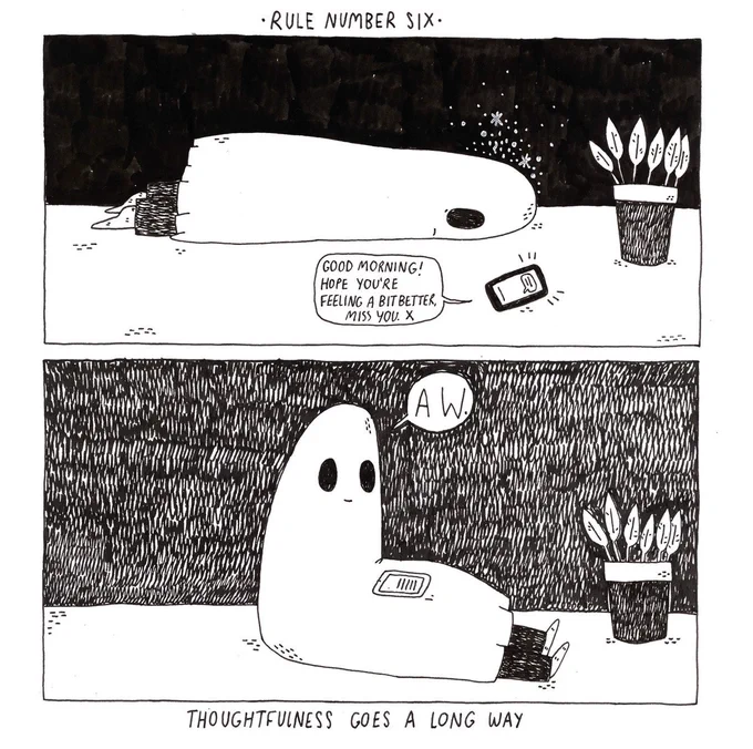 Checking in on a friend can do a lot for their self-worth. Reach out if you're worried about a ghostie pal, it might make all the difference ?

From our Guide To Making Friends, a cute little zine full of rules based around maintaining friendships ? A... https://t.co/mkbwOfdVAN 