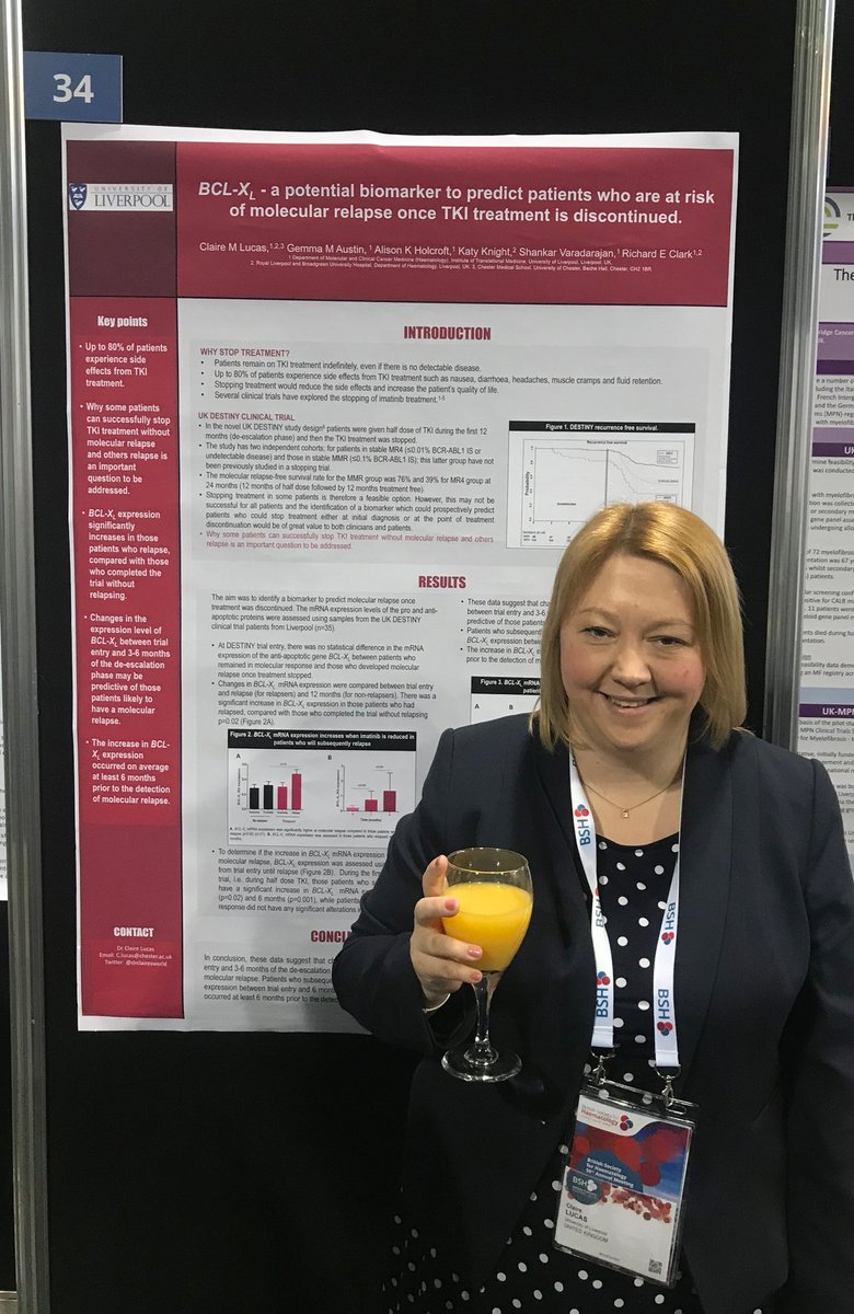 drclairesworld's tweet photo. Really enjoyed presenting my research poster about a new biomarker which can predict which CML patients can safely stop TKI treatment. #BSH2019 #TEAMCML #CML @UoCMedSchool @livuniITM @JAustinScience https://t.co/qqJFG3KFIw
