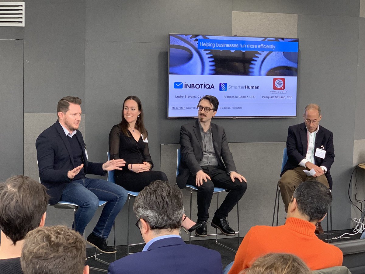 inbotiqa's tweet photo. CPO @Ludre Stevens discussing the biggest barriers for businesses as they try to improve efficiency on the Helping businesses run more efficiently panel at @McKinsey Innovation Day with @Techstars startups. Alongside @smarter_human and @PhotoCert on the 2019 #BarclaysAccel https://t.co/AhQoIOucTP