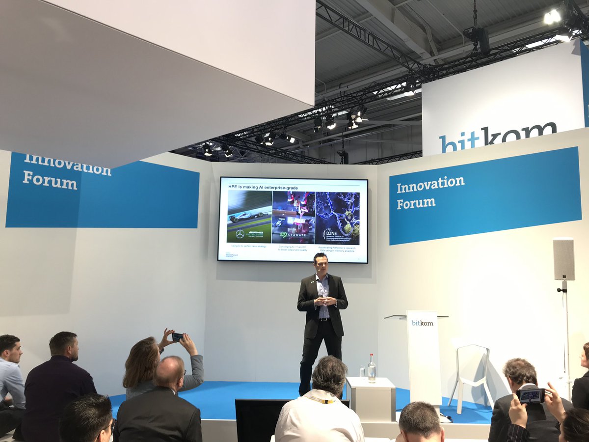 HPE's tweet image. #HM19, Day 3: Thanks to #HPE’s Andy Longworth @itcontrive, Senior Solution Architect from @HPE_TechSvcs for sharing your view &amp;amp; #HPESolutions on how to unlock #efficiency in #manufacturing with #AI at the @Bitkom #Innovation Forum today. Read more here: hpe.to/6008EwACi