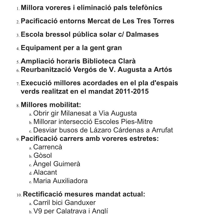 AAVVTresTorres's tweet photo. Aquestes són les 1️⃣0️⃣ prioritats a Les Tres Torres pel proper mandat que vam presentar ahir a l’últim Consell de Barri i que hem enviat a les candidatures a les properes eleccions. Ens podeu remetre altres mesures que us preocupen a info@lestrestorres.com https://t.co/OK5dWYOaWl