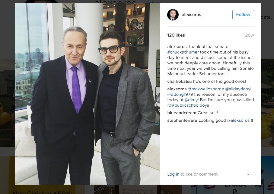 TheaGood's tweet image. This is Alexander Soros son of George ( the oldest son) and the man next to him is  Senator Charles "Chuck" Schumer