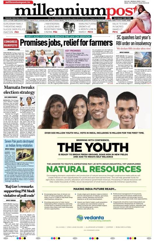 Vedanta_Group's tweet photo. As Indian general elections are around the corner don't miss out on the Ad released by Vedanta to sensitize the 500 million youth preparing for the world's largest exercise in Democracy to cast their votes!
Watch out for more dailies displaying the ad over the next two days. https://t.co/zlut7n7VVm