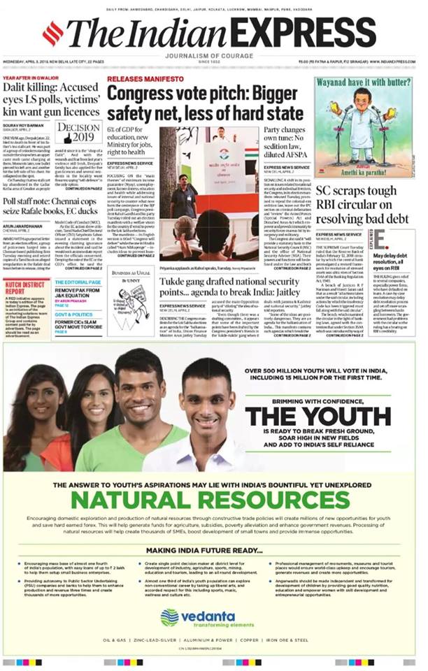 Vedanta_Group's tweet photo. As Indian general elections are around the corner don't miss out on the Ad released by Vedanta to sensitize the 500 million youth preparing for the world's largest exercise in Democracy to cast their votes!
Watch out for more dailies displaying the ad over the next two days. https://t.co/zlut7n7VVm