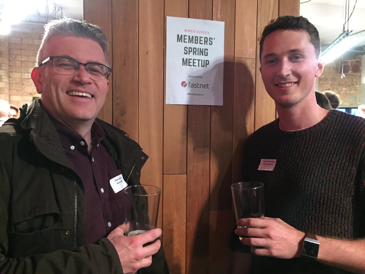 Data buddies! FuseBox resident <a href="/SeanPBurton/">Sean P B 🌍🌸🚴‍♂️</a> catching up with <a href="/bramwell_rob/">Robert Bramwell</a> from FuseBox alumni <a href="/cdopartners/">CDO Partners</a> at the <a href="/WiredSussex/">Wired Sussex</a> Members Spring Meetup last night 🍻